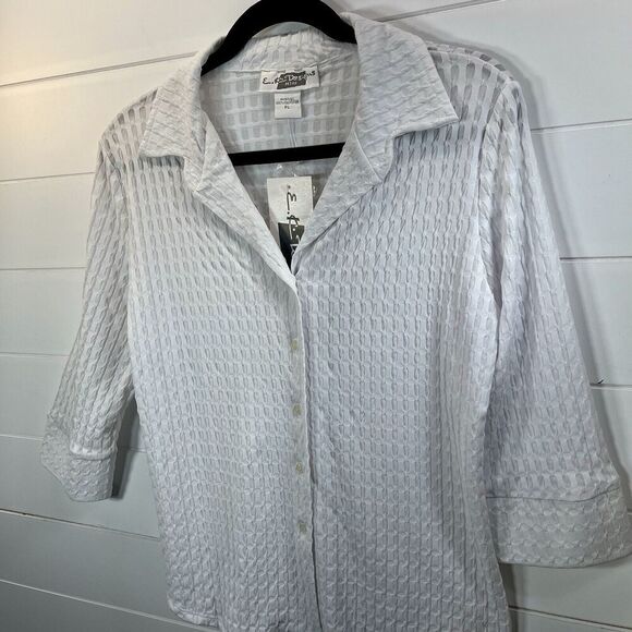 Vintage EK Designs Textured Button Down Top Y2K Boho Minimalist LP White Rave - Picture 2 of 9